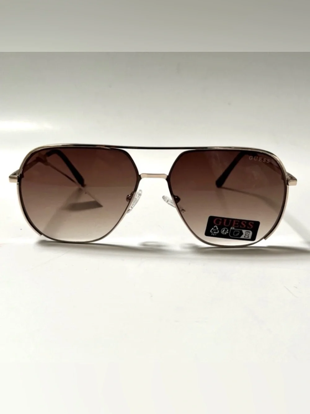 NWT GUESS Double Bridge Aviator Sunglasses G000064 Classic Gold Brown unisex